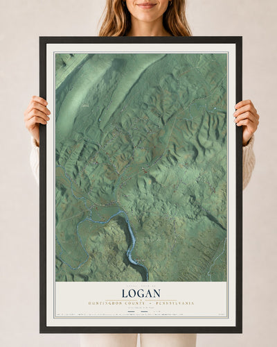 Map of Logan, Huntingdon County, Pennsylvania, 24 x 36 inch print in a black wood frame