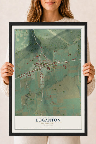 Map of Loganton, Pennsylvania, 18 x 24 inch print in a black wood frame