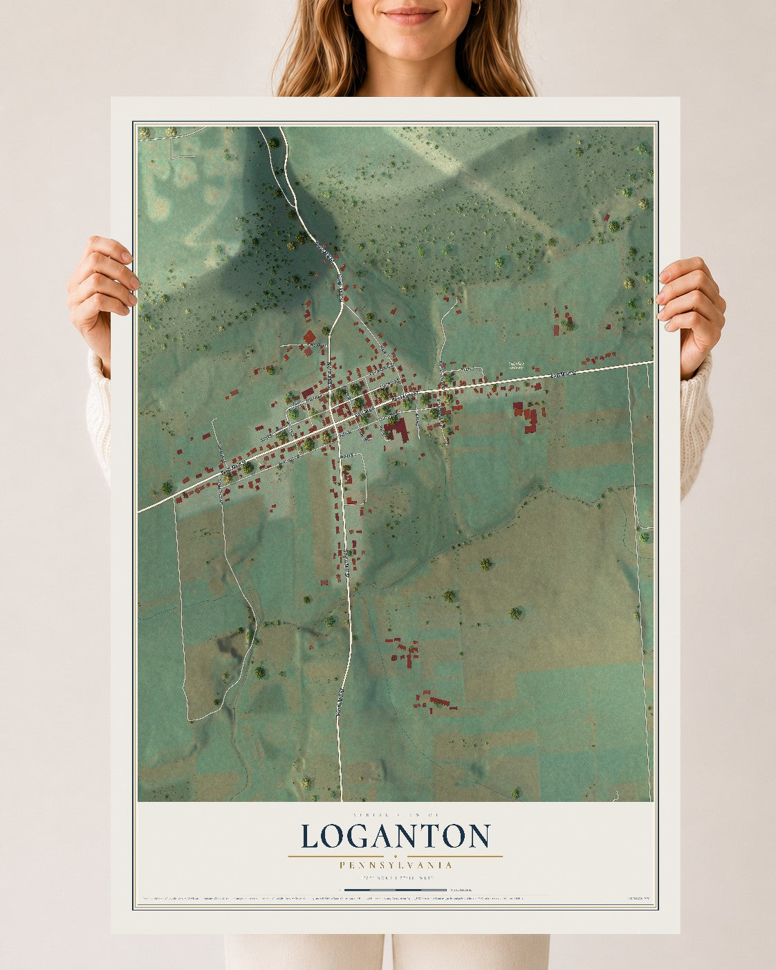 Map of Loganton, Pennsylvania, 24 x 36 inch unframed archival matte print