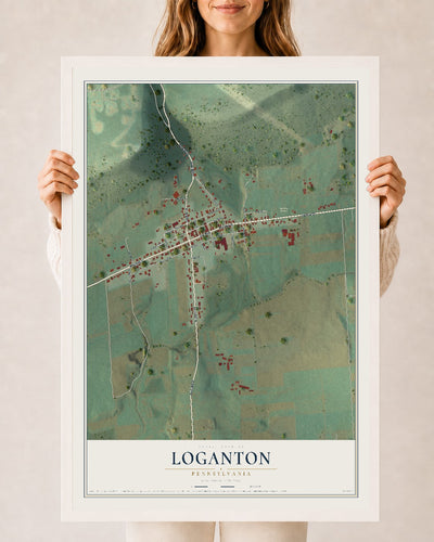 Map of Loganton, Pennsylvania, 24 x 36 inch print in a white wood frame