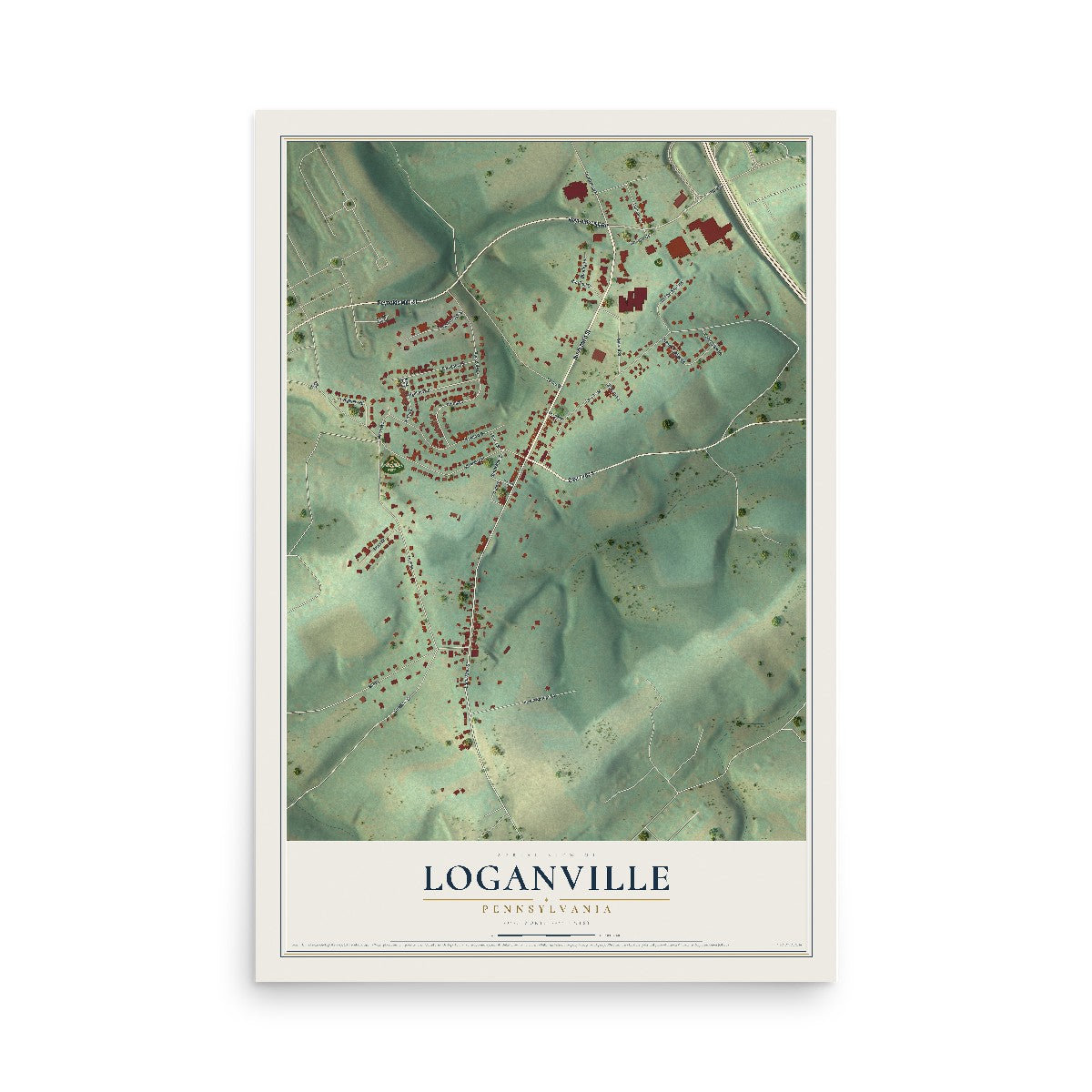 Map of Loganville, Pennsylvania, 12 x 18 inch unframed archival matte print