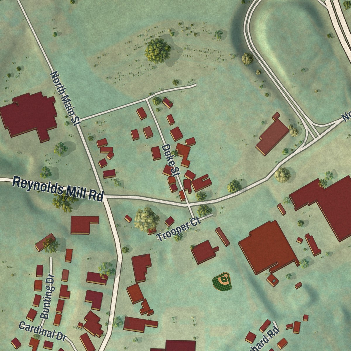Second close-up of the map of Loganville, Pennsylvania print showing more streets and buildings