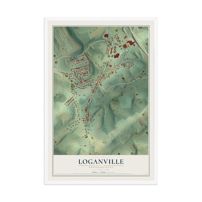 Map of Loganville, Pennsylvania, 12 x 18 inch print in a white wood frame