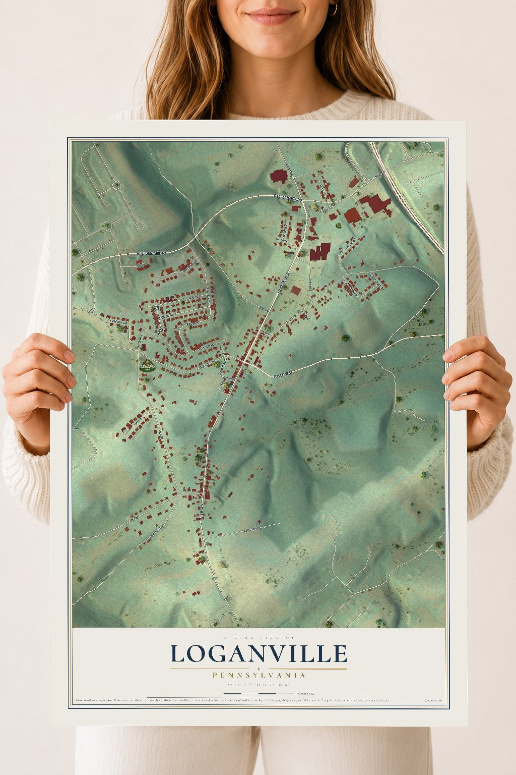 Map of Loganville, Pennsylvania, 18 x 24 inch unframed archival matte print