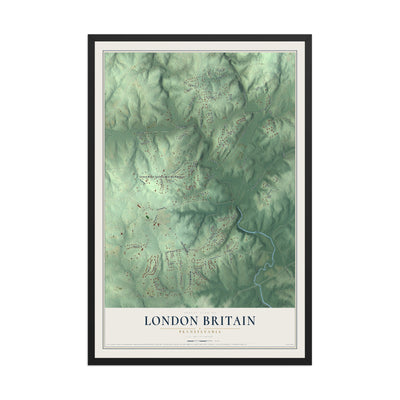 Map of London Britain, Pennsylvania, 12 x 18 inch print in a black wood frame