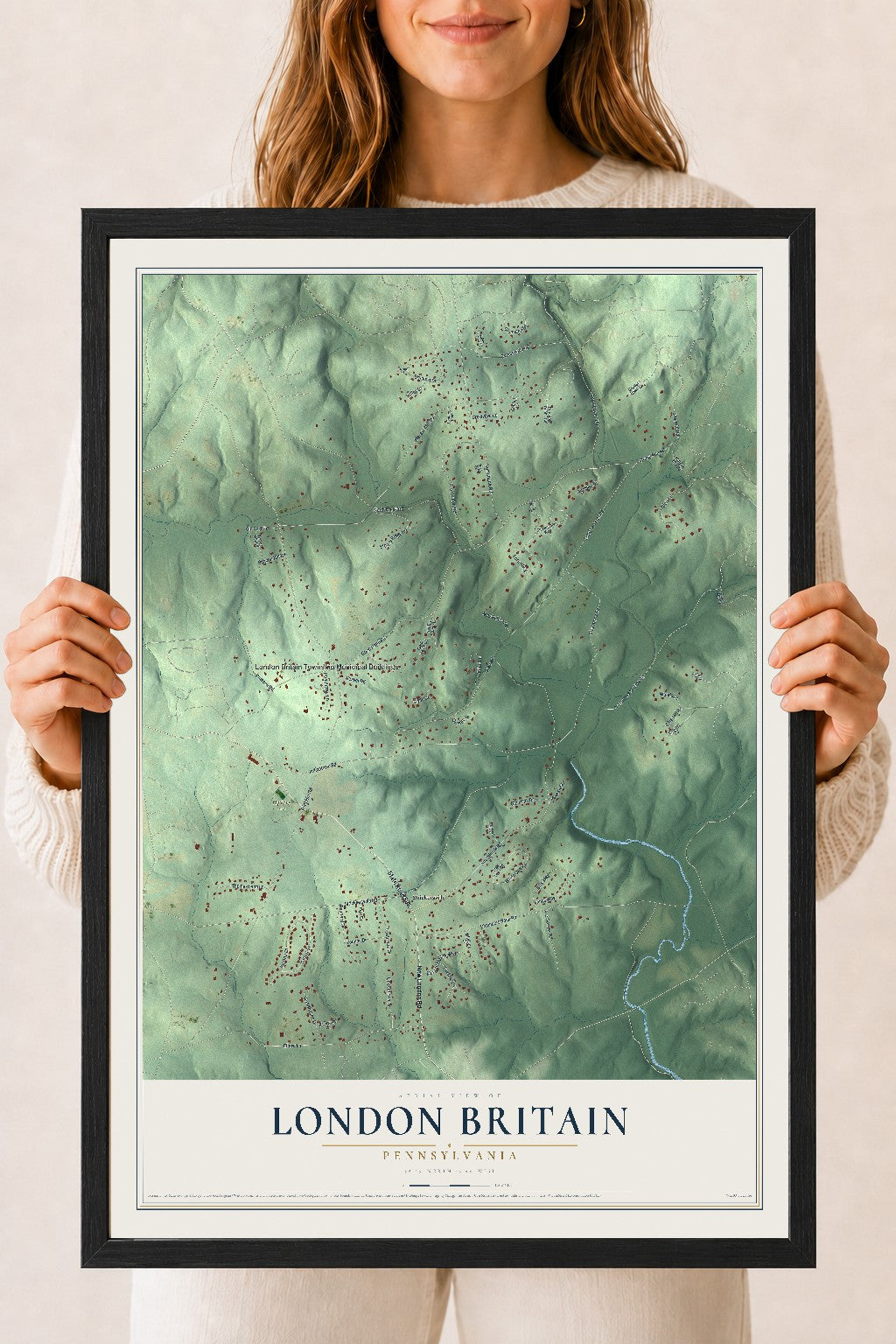 Map of London Britain, Pennsylvania, 18 x 24 inch print in a black wood frame