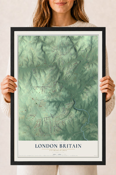 Map of London Britain, Pennsylvania, 18 x 24 inch print in a black wood frame