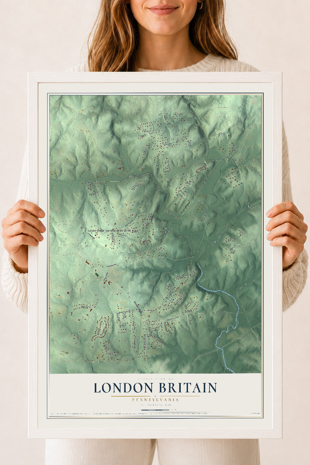 Map of London Britain, Pennsylvania, 18 x 24 inch print in a white wood frame