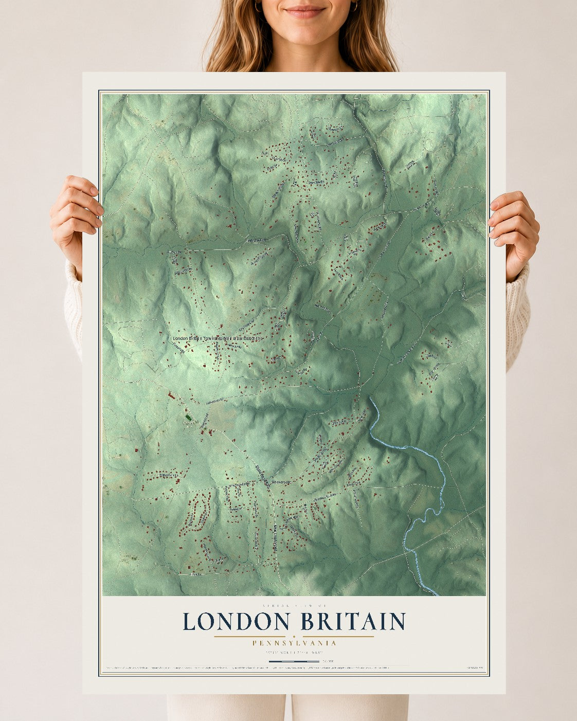 Map of London Britain, Pennsylvania, 24 x 36 inch unframed archival matte print
