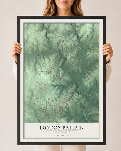 Map of London Britain, Pennsylvania, 24 x 36 inch print in a black wood frame