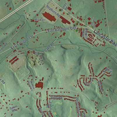 Second close-up of the map of London Grove, Pennsylvania print showing more streets and buildings