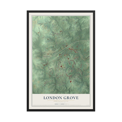 Map of London Grove, Pennsylvania, 12 x 18 inch print in a black wood frame