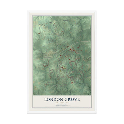 Map of London Grove, Pennsylvania, 12 x 18 inch print in a white wood frame