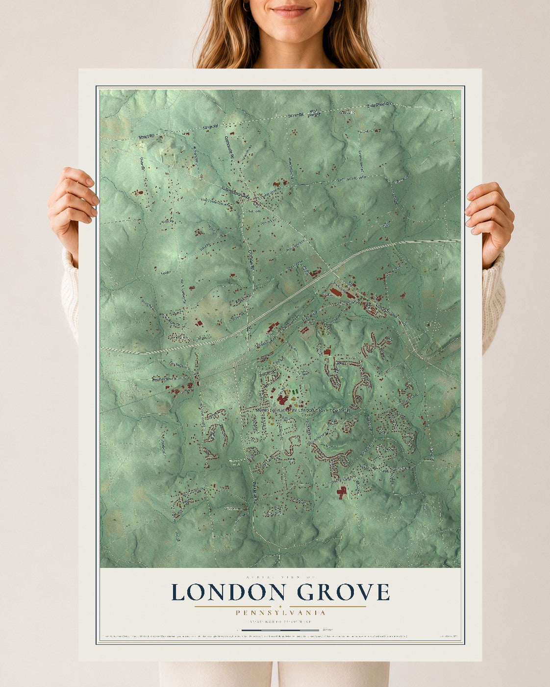 Map of London Grove, Pennsylvania, 24 x 36 inch unframed archival matte print
