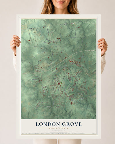 Map of London Grove, Pennsylvania, 24 x 36 inch unframed archival matte print