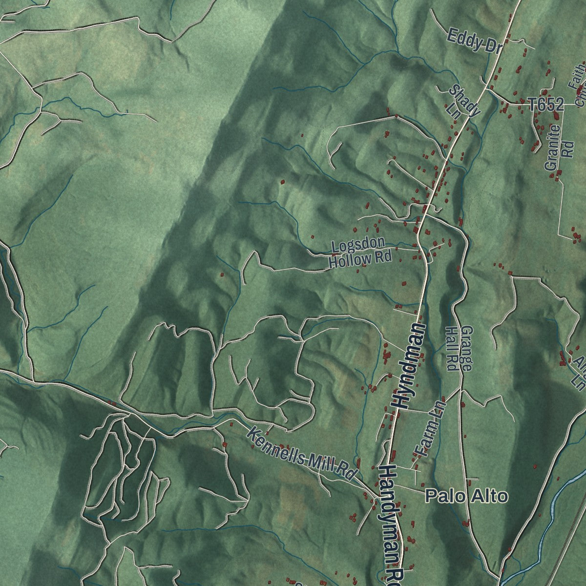 Second close-up of the map of Londonderry, Bedford County, Pennsylvania print showing more streets and buildings