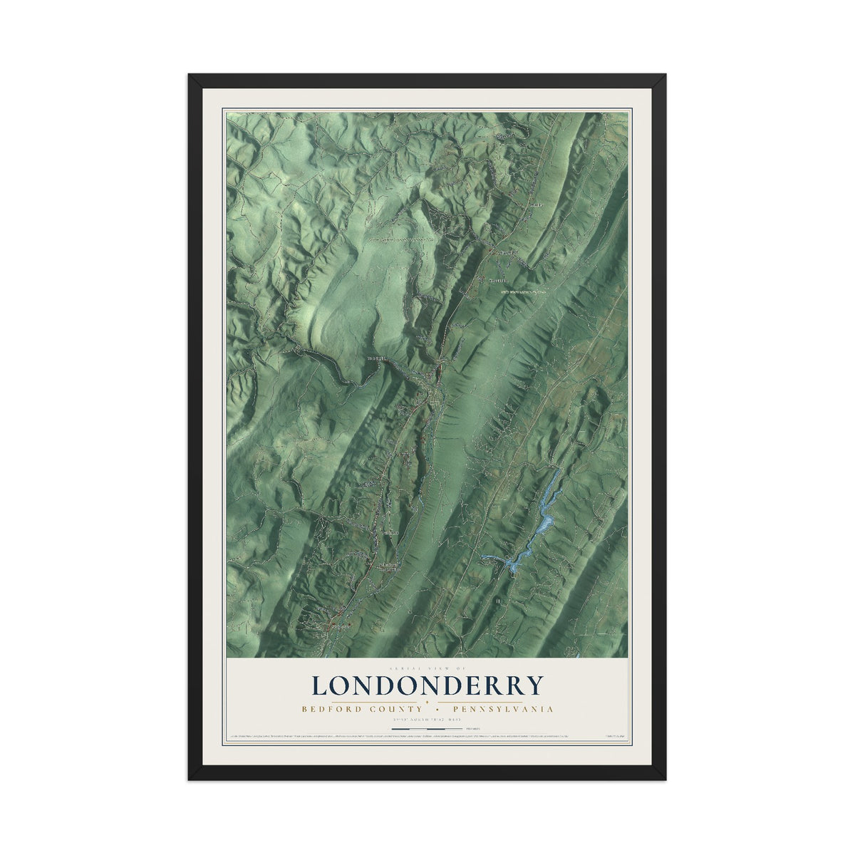 Map of Londonderry, Bedford County, Pennsylvania, 12 x 18 inch print in a black wood frame