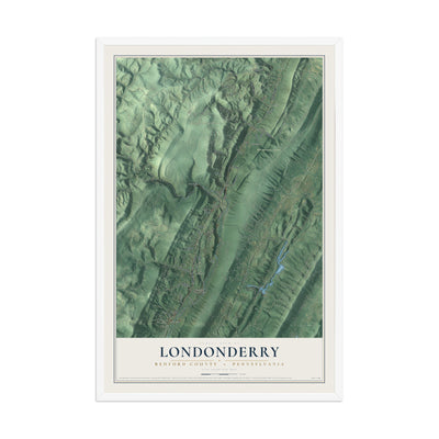 Map of Londonderry, Bedford County, Pennsylvania, 12 x 18 inch print in a white wood frame