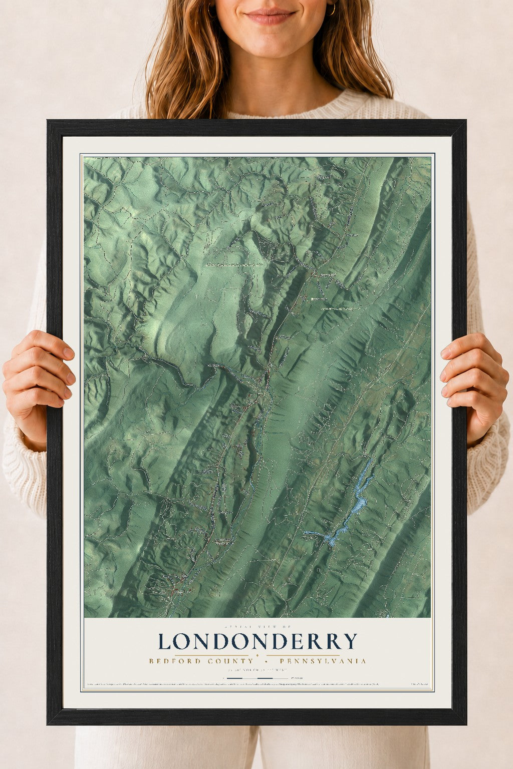 Map of Londonderry, Bedford County, Pennsylvania, 18 x 24 inch print in a black wood frame