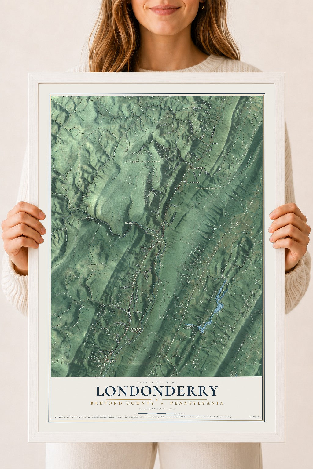 Map of Londonderry, Bedford County, Pennsylvania, 18 x 24 inch print in a white wood frame