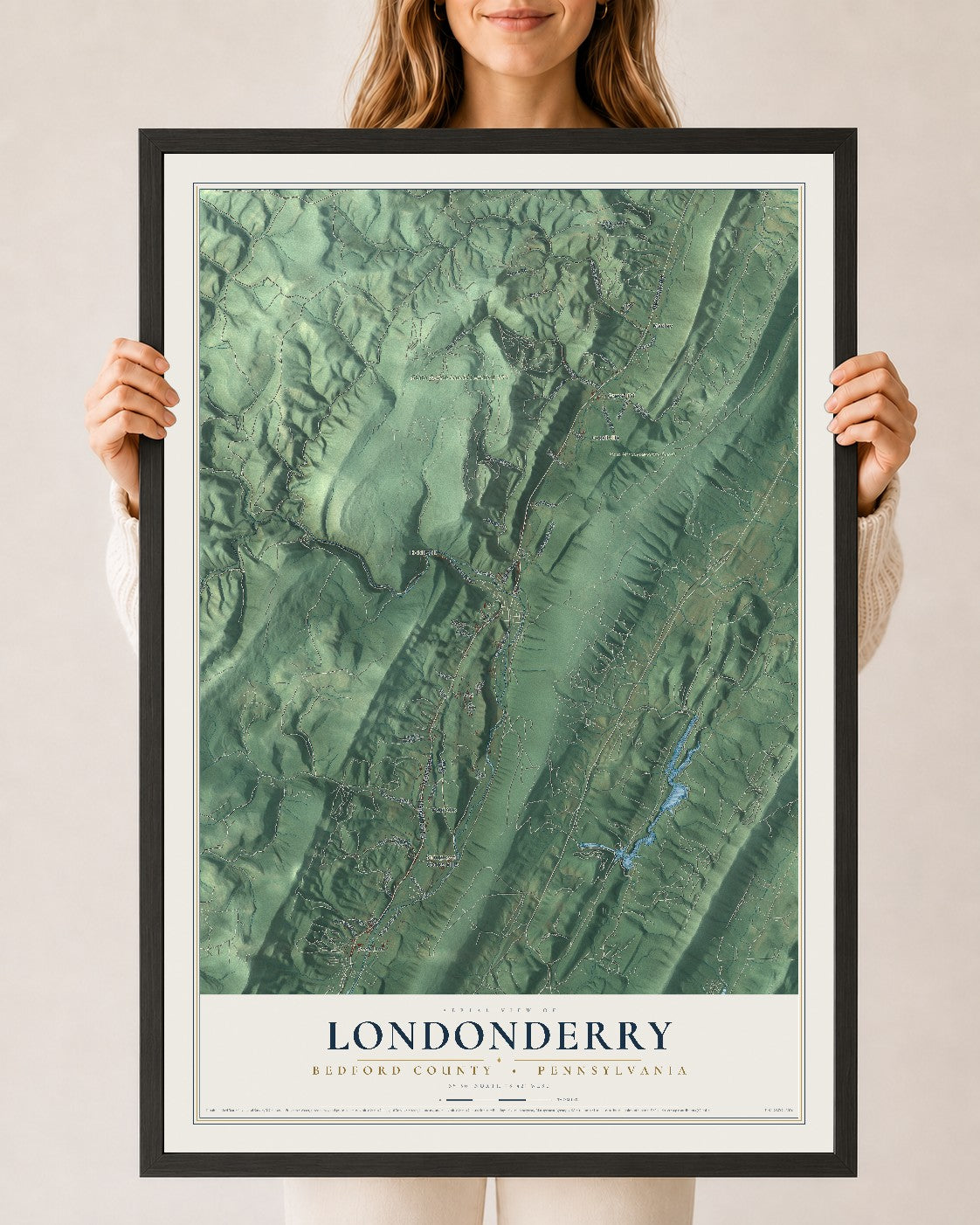 Map of Londonderry, Bedford County, Pennsylvania, 24 x 36 inch print in a black wood frame