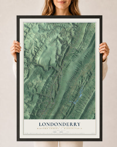 Map of Londonderry, Bedford County, Pennsylvania, 24 x 36 inch print in a black wood frame