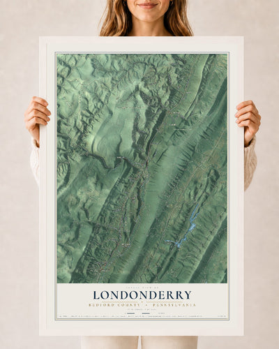 Map of Londonderry, Bedford County, Pennsylvania, 24 x 36 inch print in a white wood frame