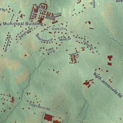 Close-up of the map of Londonderry, Chester County, Pennsylvania print showing street and building detail