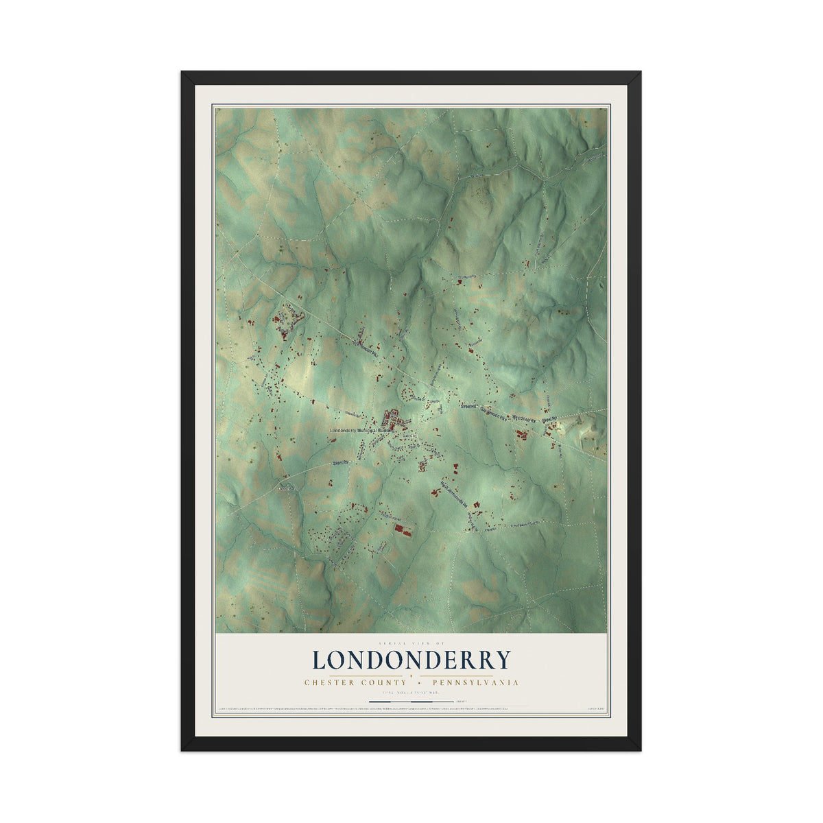 Map of Londonderry, Chester County, Pennsylvania, 12 x 18 inch print in a black wood frame