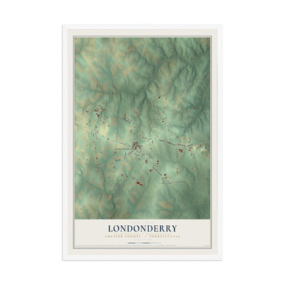 Map of Londonderry, Chester County, Pennsylvania, 12 x 18 inch print in a white wood frame
