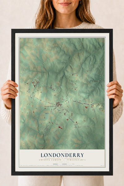 Map of Londonderry, Chester County, Pennsylvania, 18 x 24 inch print in a black wood frame