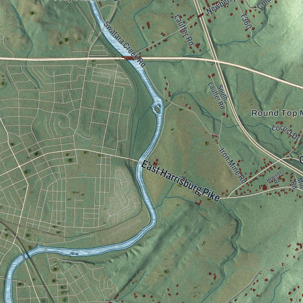 Second close-up of the map of Londonderry, Dauphin County, Pennsylvania print showing more streets and buildings