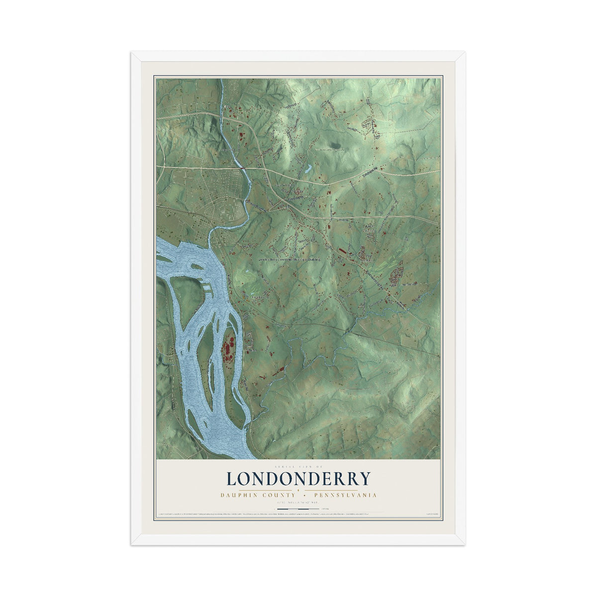 Map of Londonderry, Dauphin County, Pennsylvania, 12 x 18 inch print in a white wood frame