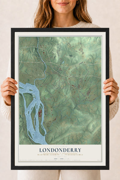 Map of Londonderry, Dauphin County, Pennsylvania, 18 x 24 inch print in a black wood frame