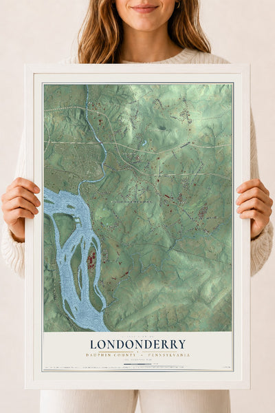 Map of Londonderry, Dauphin County, Pennsylvania, 18 x 24 inch print in a white wood frame