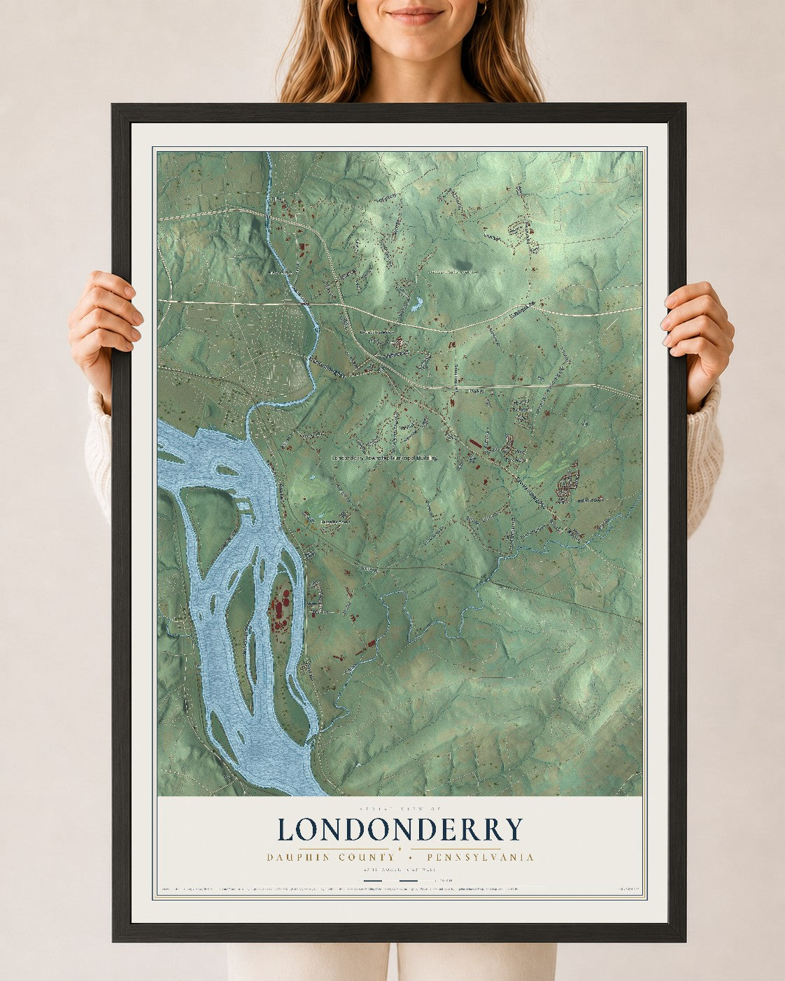 Map of Londonderry, Dauphin County, Pennsylvania, 24 x 36 inch print in a black wood frame