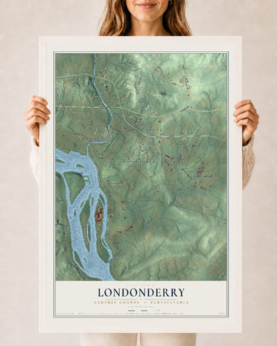 Map of Londonderry, Dauphin County, Pennsylvania, 24 x 36 inch print in a white wood frame