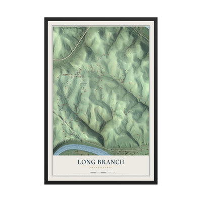 Map of Long Branch, Pennsylvania, 12 x 18 inch print in a black wood frame