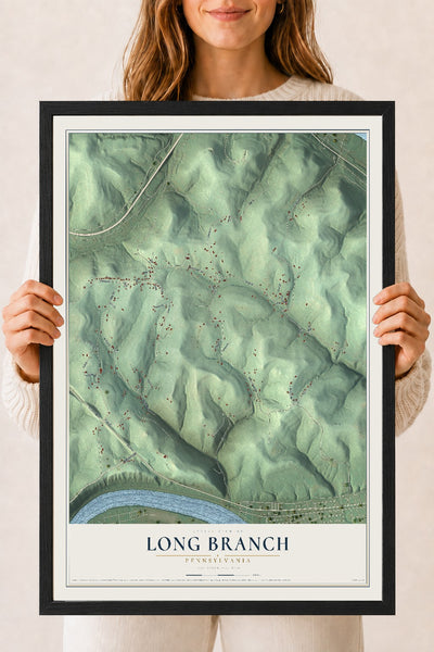 Map of Long Branch, Pennsylvania, 18 x 24 inch print in a black wood frame