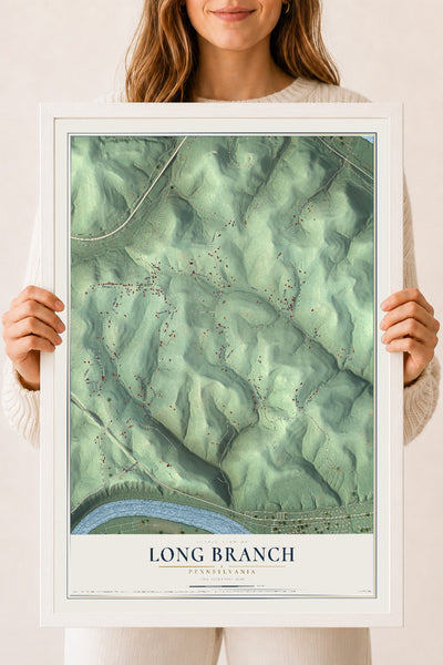 Map of Long Branch, Pennsylvania, 18 x 24 inch print in a white wood frame