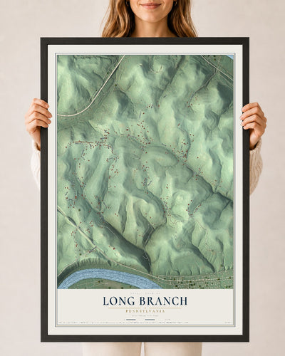 Map of Long Branch, Pennsylvania, 24 x 36 inch print in a black wood frame