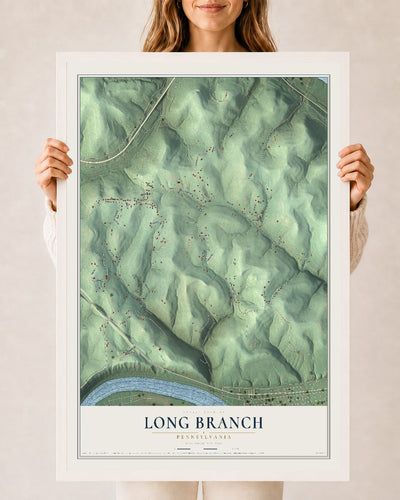 Map of Long Branch, Pennsylvania, 24 x 36 inch print in a white wood frame