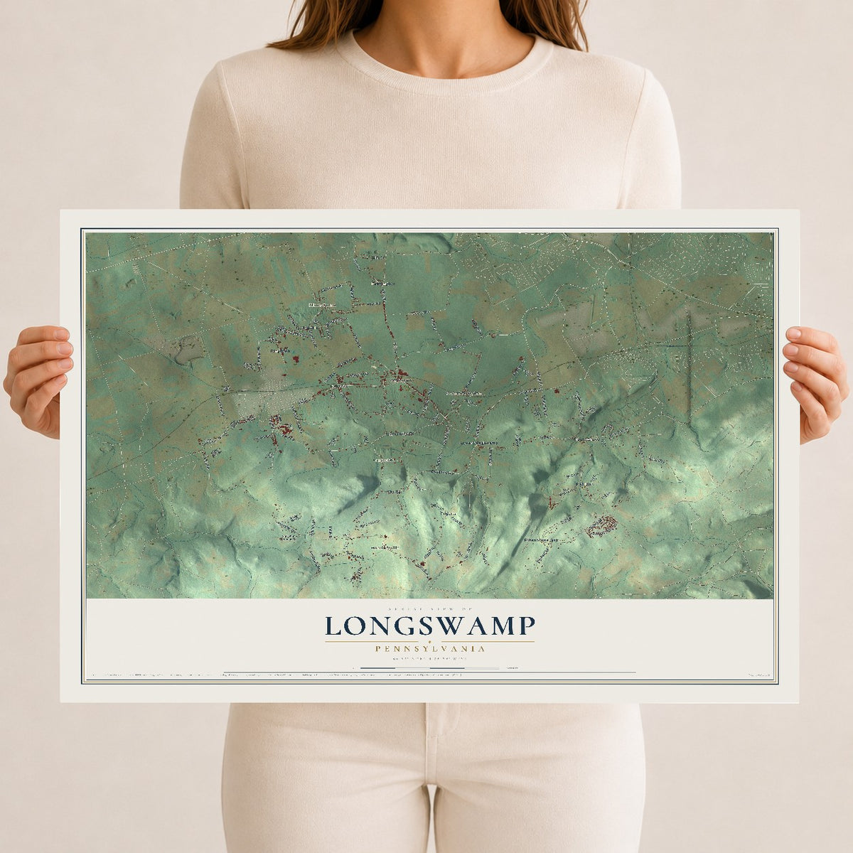 Map of Longswamp, Pennsylvania, 12 x 18 inch unframed archival matte print