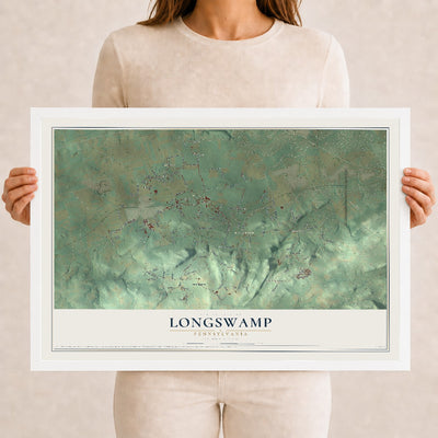 Map of Longswamp, Pennsylvania, 12 x 18 inch print in a white wood frame