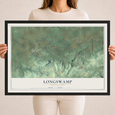 Map of Longswamp, Pennsylvania, 18 x 24 inch print in a black wood frame
