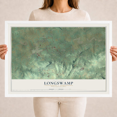 Map of Longswamp, Pennsylvania, 18 x 24 inch print in a white wood frame