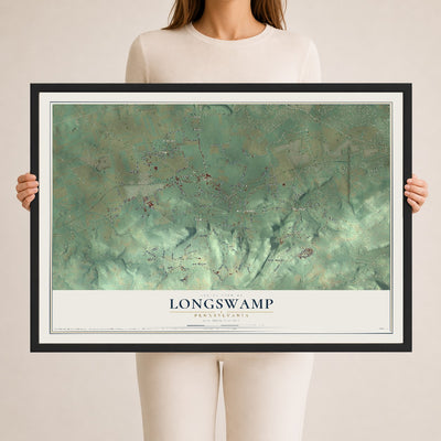 Map of Longswamp, Pennsylvania, 24 x 36 inch print in a black wood frame