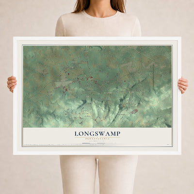 Map of Longswamp, Pennsylvania, 24 x 36 inch print in a white wood frame