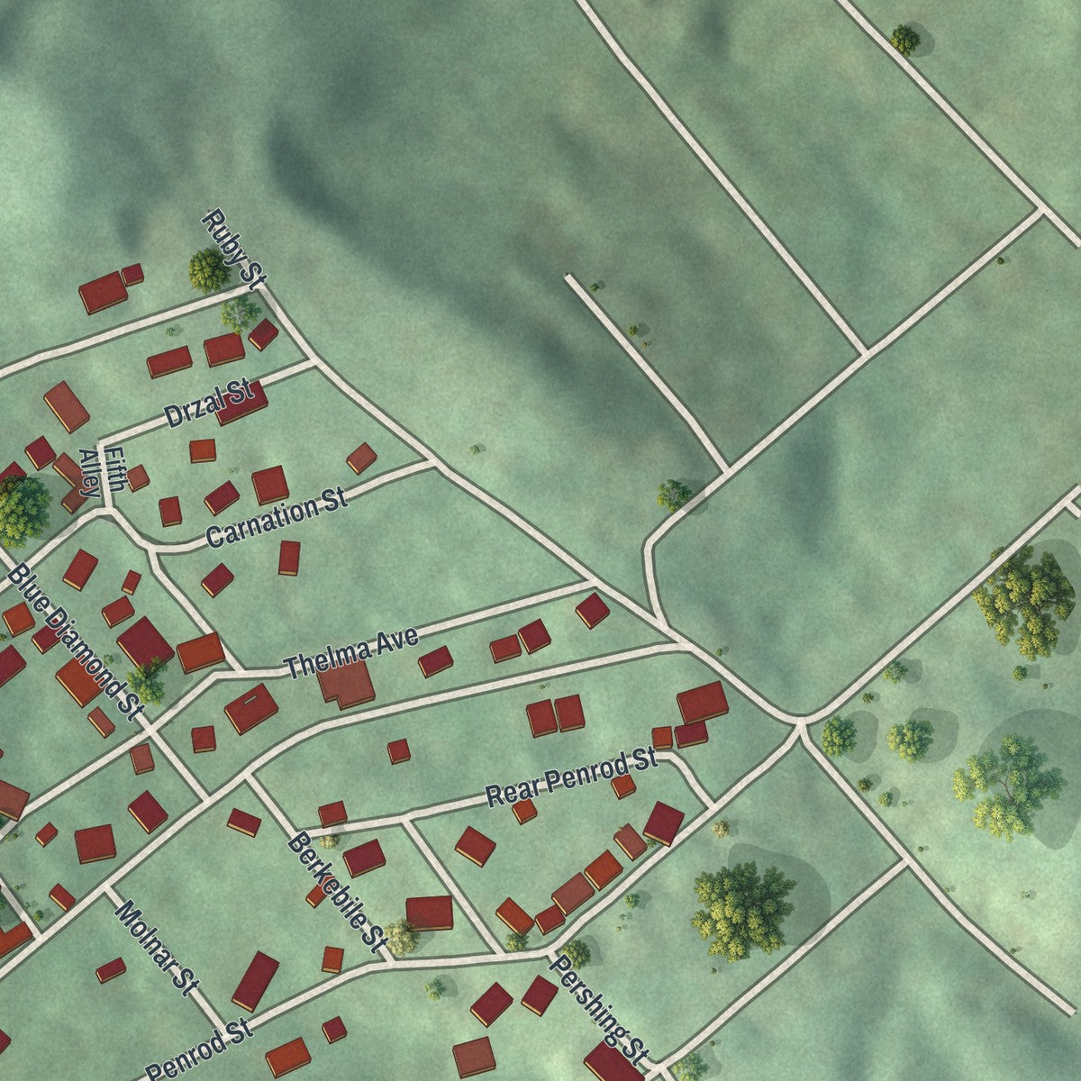 Second close-up of the map of Lorain, Pennsylvania print showing more streets and buildings
