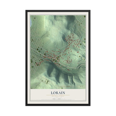 Map of Lorain, Pennsylvania, 12 x 18 inch print in a black wood frame
